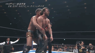 Gif from the match. Okada goes for a rainmaker and Kenny collapses to his knees. 